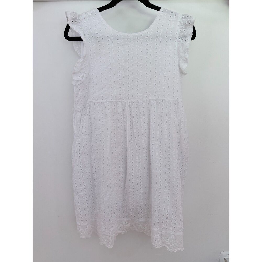 Pink Lily White 100% Cotton Eyelet Dress Size Medium Built-In Skort